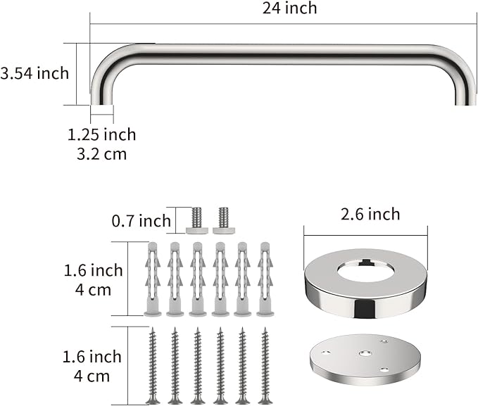 2 Pack 24 Inch Shower Grab Bar, ZUEXT Chrome Stainless Steel Bathroom Grab Bar Handle, Bathroom Shower Balance Bar, Safety Hand Rail Support, Handicap Elderly Senior Assist Bath Handle(1.25" Diameter)