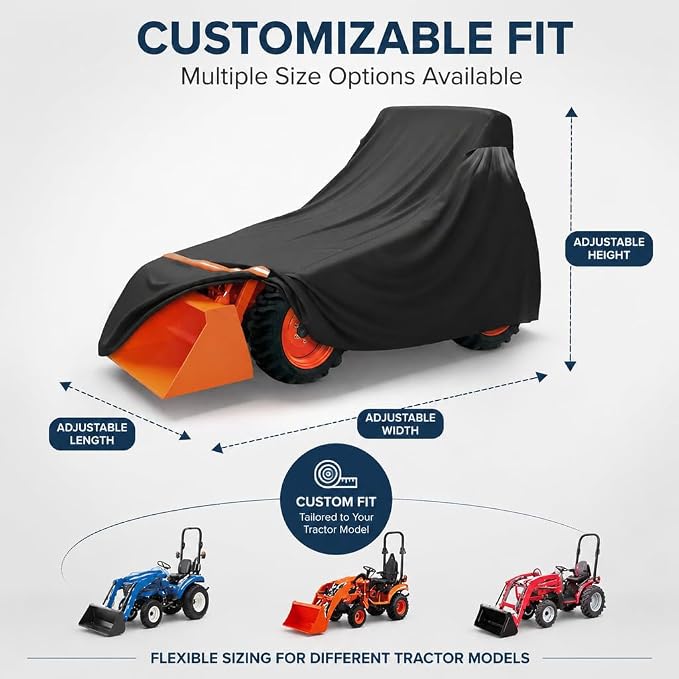 Heavy Duty Tractor Cover for Mahindra 3616 2008–2015, Water Resistant Outdoor Utility Tractor Cover with Windproof Straps, for Compact Lawn Farm Tractors