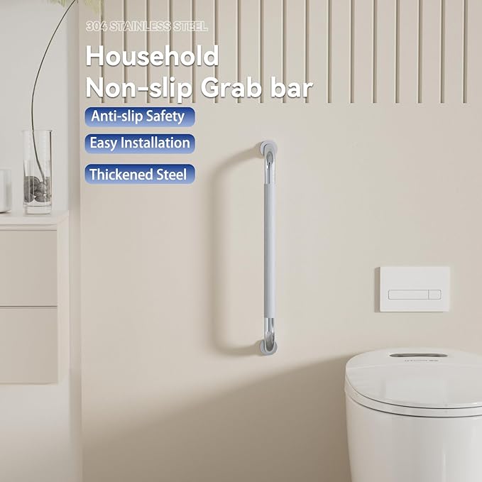 Shower Grab Bar, 24 Inch Bathroom Grab Bar Handle with Anti-Slip Knurled Grip, Stainless Steel Bath Balance Bar, 1.25" Diameter Bath Safety Bar Support for Seniors Pregnant, Polished Chrome- 1 Pack