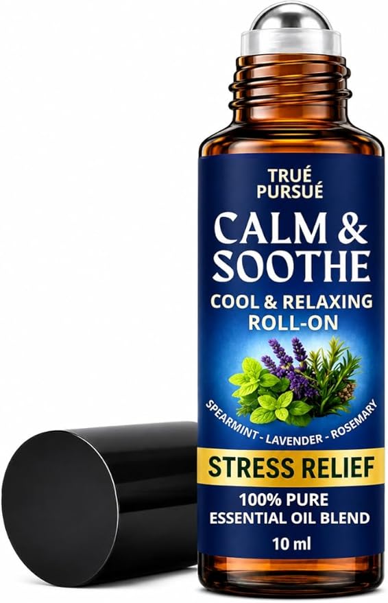 Soothe & Calm Essential Oil Roll On – Frankincense & Lavender Essential Oil Roller – Stress Relief Oil Roll On – 100% Pure Aromatherapy Calming Oils for Anxiety, Migraine & Sleep – 10ml TRUÉ PURSUÉ