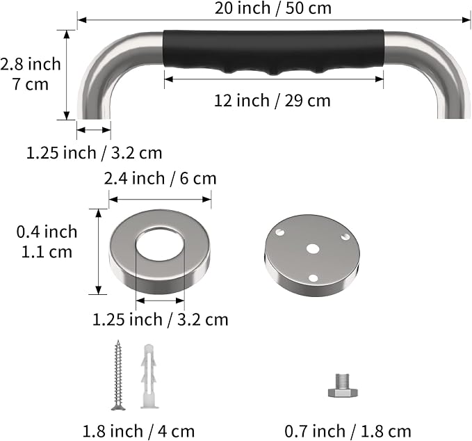 20 Inch Shower Grab Bar w/Anti Slip Rubber Grip, Munzong Stainless Steel Bathroom Grab Bar, Chrome Bathroom Balance Bar,Safety Handrail Support,Handicap Injury Elderly Senior Assist Bath Handle