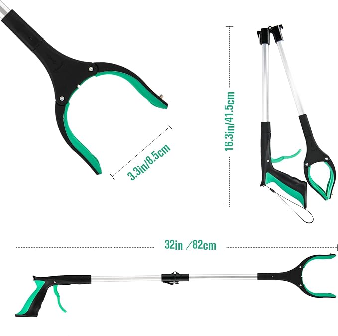 6-Pack 32inch Upgrade Foldable Grabber Reacher Tool, Reacher Grabber Pickup Tool with 4 inch Wide jaw and 360° Rotating Head,Grabbers for Seniors Outdoor & Indoor (Green)