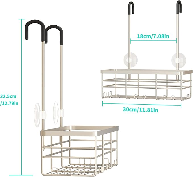 HapiRm Hanging Shower Caddy Organizer - No Drilling Shower Organizer with Hooks, Rustproof & Waterproof 304 Stainless Steel Bathroom Shelves - Brushed Nickel (1 Basket)