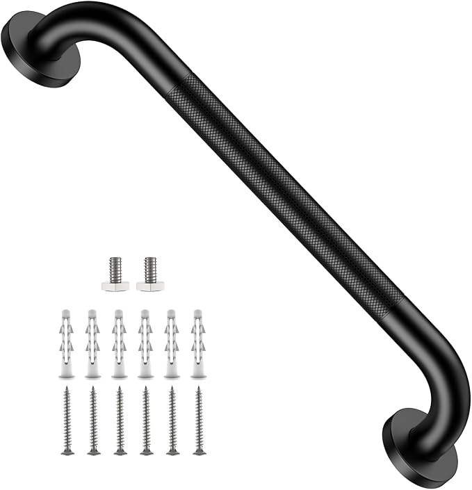 20 Inch Anti Slip Shower Grab Bar, ZUEXT Matte Black Finish Stainless Steel Bathroom Grab Bar, Knurled Bathroom Balance Bar,Safety Hand Rail Support,Handicap Elderly Injury Senior Assist Bath Handle