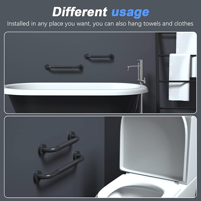 Anti-Slip Black Grab Bars 16 Inch w/Rubber Grip, iMomwee Stainless Steel Bathroom Wall Mount Oil Rubbed Black Grab Bar Handle, Safety Balance Handrail, Handicap Elderly Senior Assist Shower Handle