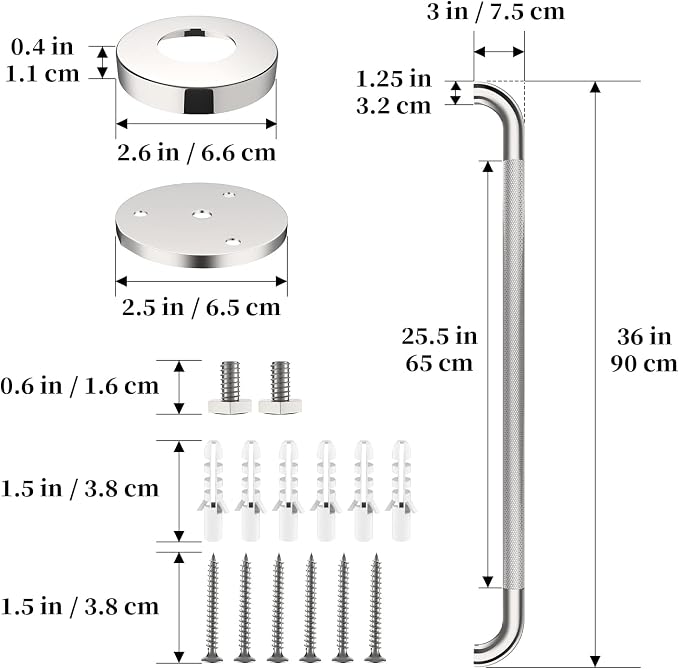 Chrome Grab Bar 36 Inch, iHansee Anti-Slip Bathroom Grab Bar w/Knurled Grip, Stainless Steel Long Safety Handrail for Toilet Bathtub Stair, Wall Mounted Shower Handle Handicap Bars for Elderly