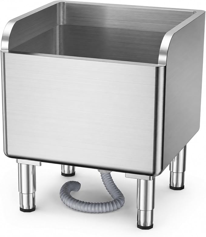 Stainless Steel Mop Sink, Freestanding Utility Basin with High Baffle, Drain Filter Basket and Adjustable Feet, Floor Mount Service Sink for Laundry Room, Garage, Restaurant, 17.7 x 16.1 x 21.7 in
