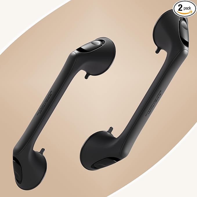 2 Pack 16 Inch Grab Bars for Bathtubs and Showers for Seniors, Heavy Duty Shower Handle for Elderly, Suction Cup Removable Handrails Handicap Bath Grip Bathroom Upgrade Safety Grips (Black)