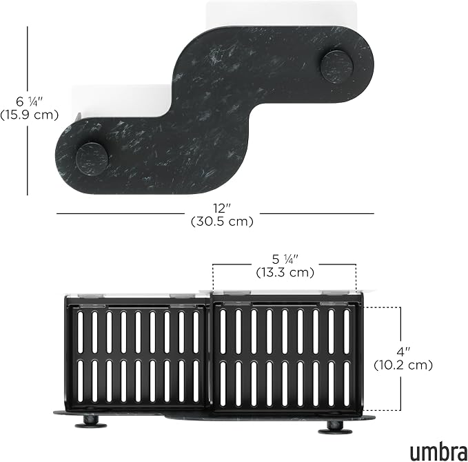 Umbra Nami Shower Caddy Set of 2 – Adhesive Shower Shelf, No Drill Wall Mounted Bathroom Organizer, Rust-Free Plastic Shower Storage Baskets for Shampoo & Toiletries, Ocean Black