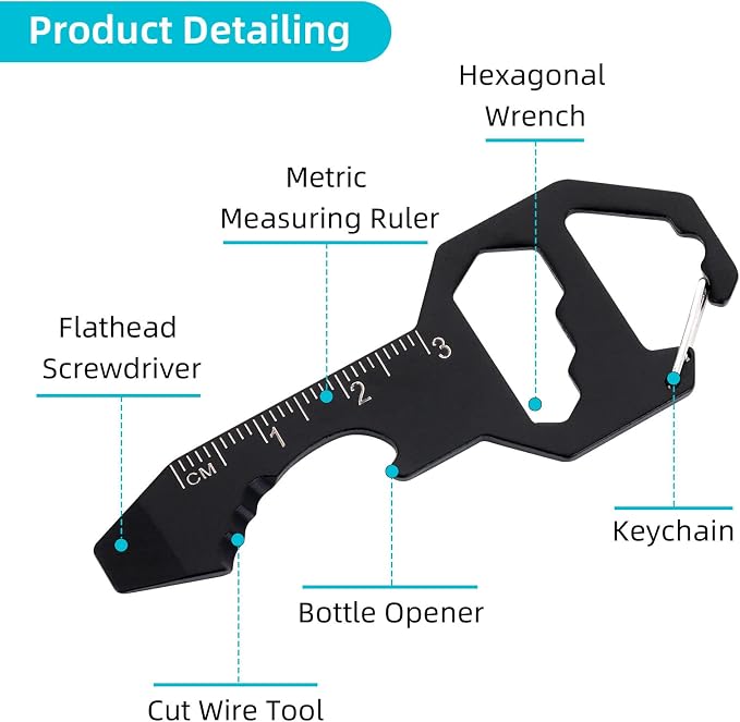 Cobee Keychain Bottle Opener Multi Tool, 2 Pcs 6-in-1 Keychain Pocket Tool for Bottle Opener, Screwdriver, Ruler, Wrench, Bit Driver, File Perfect Gifts for Boyfriends Husband Father