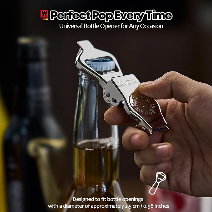 WAGENSTEIGER SUS304 Stainless Steel 3-in-1 Bottle Opener | Bottle Replacement Cap for Soda & Beer | Carbonated Drink Resealer | Soda Can Tab Opener | Stainless Multi-Use Beverage Tool