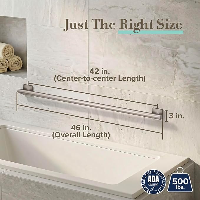 Gatco 958 Elevate, Grab Bar, 42”, Satin Nickel/ADA Compliant Safety Grab Bar for Bathroom