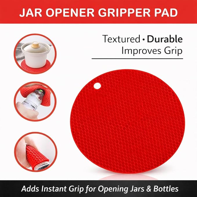 4-in-1 Multi-Function Bottle Opener Set for Jars, Bottles and Wine with Non-Slip Grip (Black + Red)