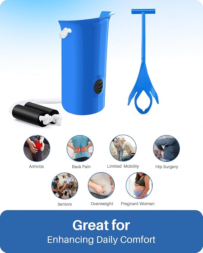 Jellas 4.6 Inch Wide Sock Aid Kit - Long Rope Assist Device for Seniors, Limited Mobility, Post-Surgery | No Bend Sock Helper & Remover | Easy On/Off Socks Tool (Blue)