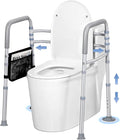 Width & Height Adjustable Toilet Safety Rails - Bathroom Support Handles Grab Bar - Stand Alone Toilet Safety Frame Fits Most Toilet