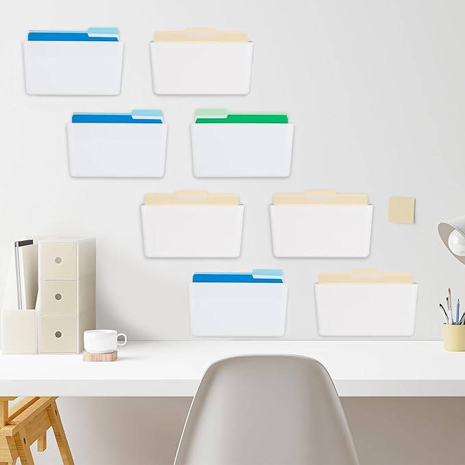 EASEPRES 8 Pack White Plastic Single Pocket Hanging File Organizer, Wall Mount Paper Mails Magazines Holder, Mounted Folder Bins for Office, School and Home, 12.99x4.13x7.48 inches