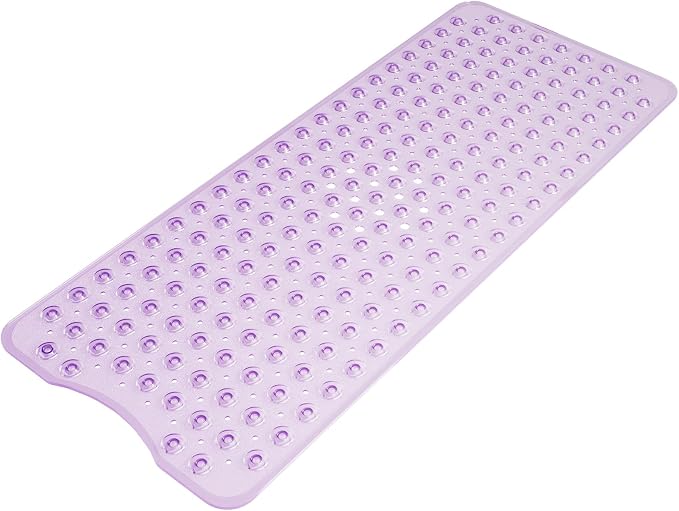 AmazerBath Shower Mat Non Slip 40 x 16 Inches, Shower Stall Mats with Suction Cups and Drain Holes, Non Slip Bath Mat for Tub for Elderly & Kids, Clear Purple