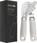 Beneno Heavy Duty Hand Can Opener Manual with Magnet, Durable Sharp Carbon Steel Blade Smooth Cutting, Big Effort-Saving Knob & Soft Grip Handle, Multifunctional Kitchen Tool with Bottle Opener, Beige