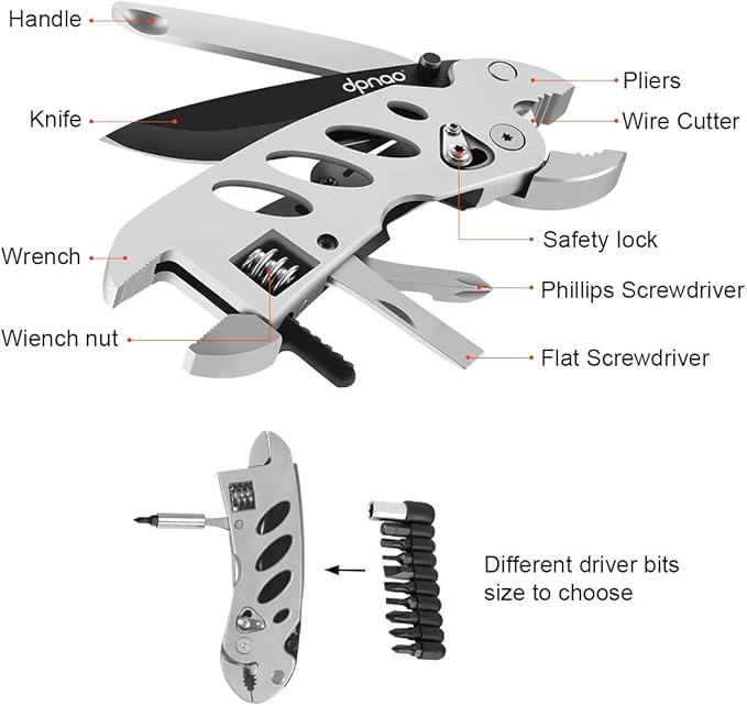 Multitool Wrench With 7 Tools/Pliers/Wire Cutter/Flat Screwdriver/Phillips Screwdriver/Portable Folding Multifunctional Adjustable Multi Purpose Stainless Steel Tool