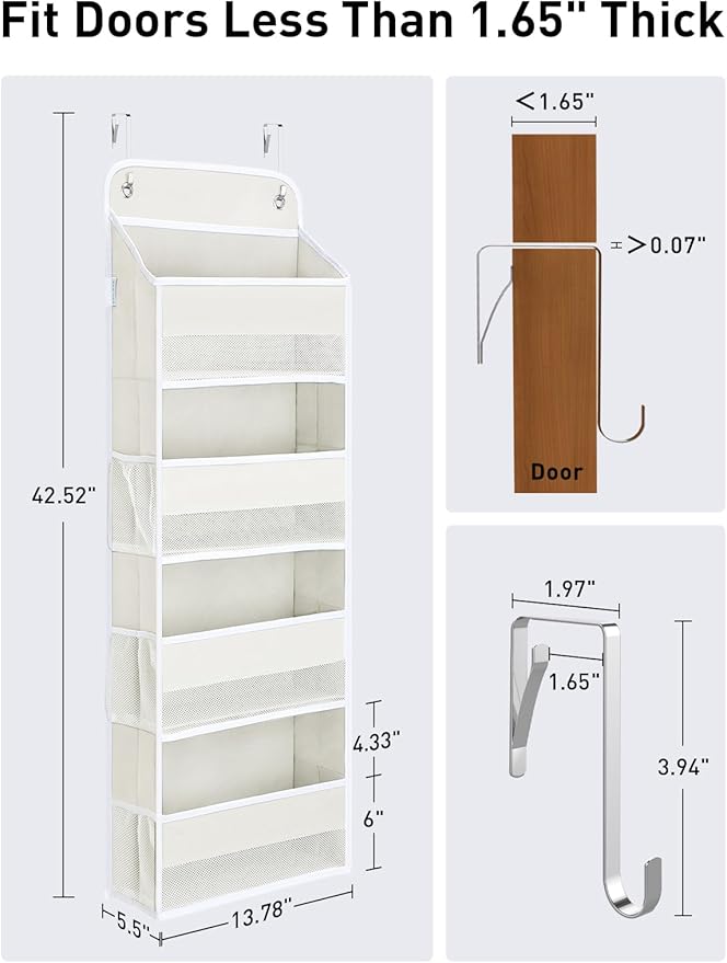Yecaye Over the Door Organizer, 35.2lbs Load Toy Stuffed Animal Storage, Bathroom Organizers and Storage for Nursery Newborn Baby Essential Stuff Dorm Room Essentials, Cream White 4 Tier