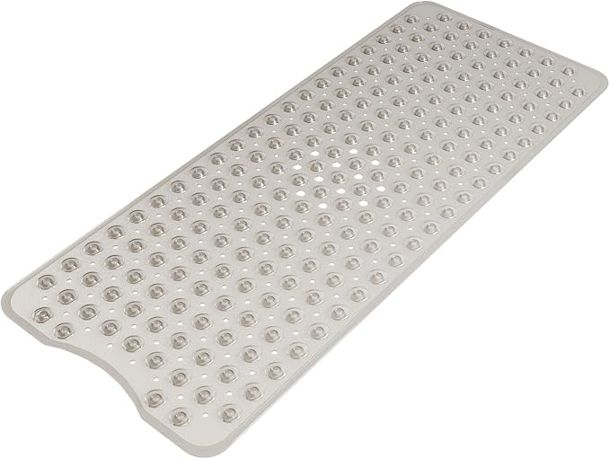 AmazerBath Shower Mat Non Slip 40 x 16 Inches, Shower Stall Mats with Suction Cups and Drain Holes, Non Slip Bath Mat for Tub for Elderly & Kids, Clear Gray