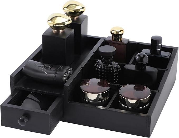Forest Angle Organizer for Men,Bathroom Countertop Organizers,Perfume Organizer,Cologne Organizers,Bathroom Storage,Perfume Stand,Dresser Organizer,Gifts for Men,Dad Gifts,Adjustable Partition(Black)