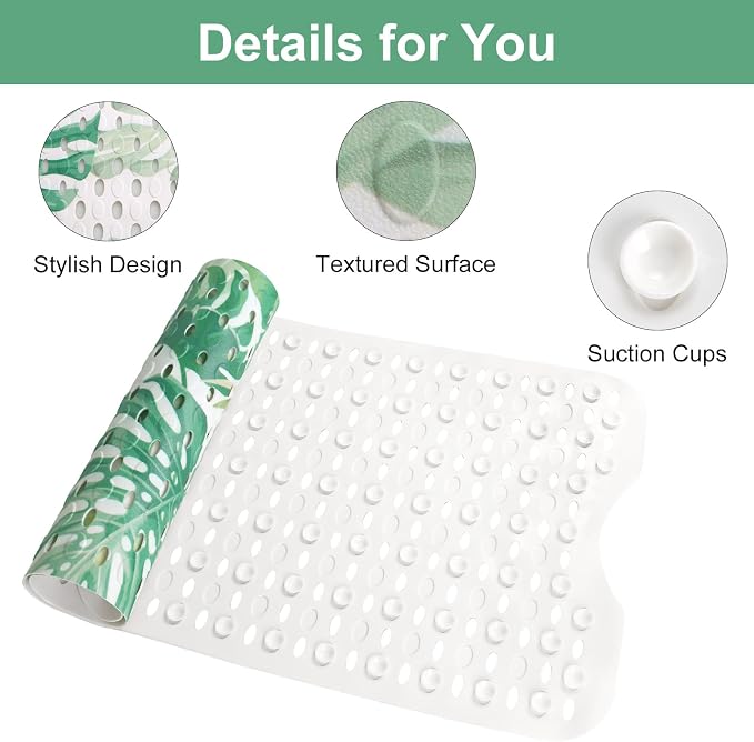 Shower Mat Non Slip, Yonala Premium Anti Slip Stylish Bath Tub Mat, 40 x 16 Inch Extra Large Bathtub Mat with Suction Cups and Drain Holes, Machine Washable