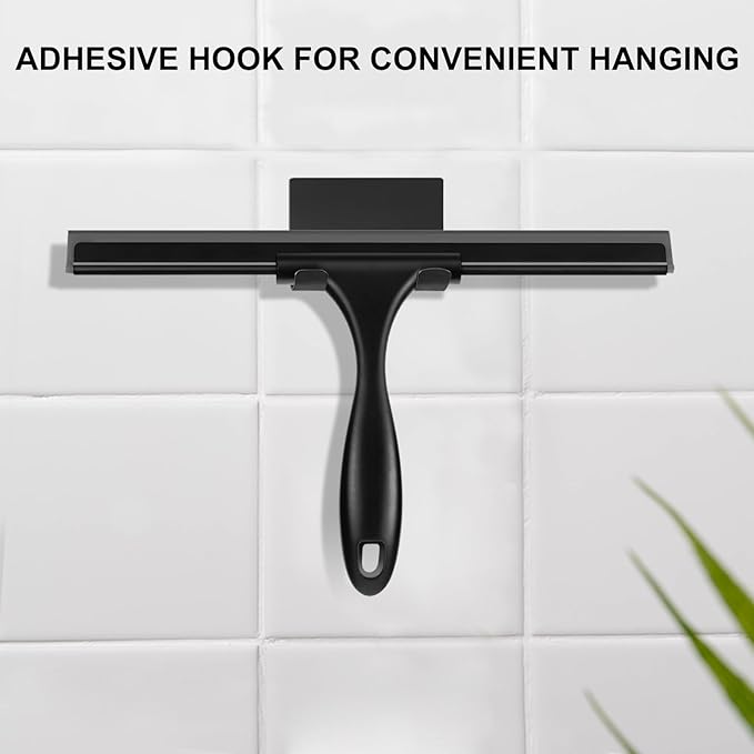 SetSail Squeegee for Shower Glass Door All-Purpose Shower Squeegee for Glass Doors Black Window Squeegee with Hook for Car Window Cleaning 12 Inch, Black