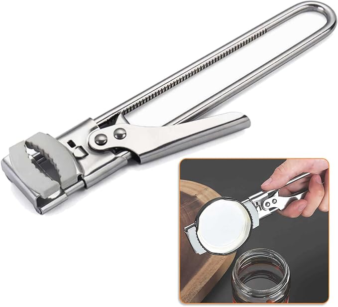 2023 New Adjustable Stainless Steel Can Opener,Upgrade the Extension of the Bottle Opener with Non-Slip Pad,Jar Opener for Weak Hands，Longer Hand Can Opener for Any-Size Lids (1 Pcs, 9in)