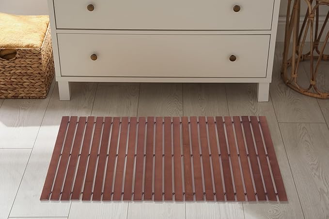 Bamboo Bath Mat Bathroom Rugs Floor Wood Shower Bathtub Waterproof Non Slip Accessories 16x24 Inch Easy to Clean, Walnut Bamboo, 1 pc