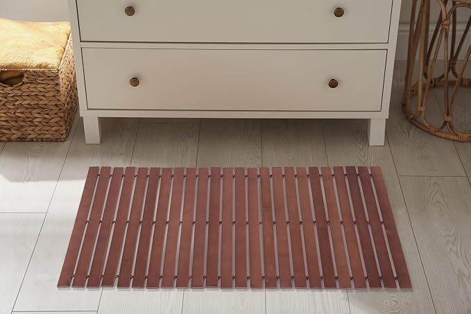 Bath Mat Bathroom Rugs Floor Wood Shower Bathtub Waterproof Non Slip Walnut Accessories 16x24 Inch Easy to Clean, 2 pcs