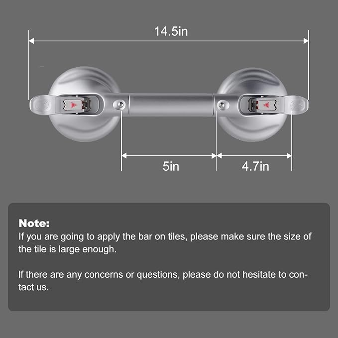 Heavy Duty Suction Shower Grab Bar - Toilet Bathroom Bathtub Safety - Shower Handles, Suction Cup Power Up to 250 LB, Perfect for Elderly Seniors(14.5 Inch, Gray Silver) h, Gray Silver