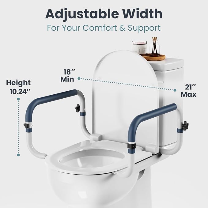 Toilet Safety Rails (250lb) - Adjustable Toilet Safety Rails, Toilet Bar for Elderly Adults, Toilets Rails for Seniors, Toilet Seat with Handles for Elderly & Disabled-Easy Installation-2 Pack
