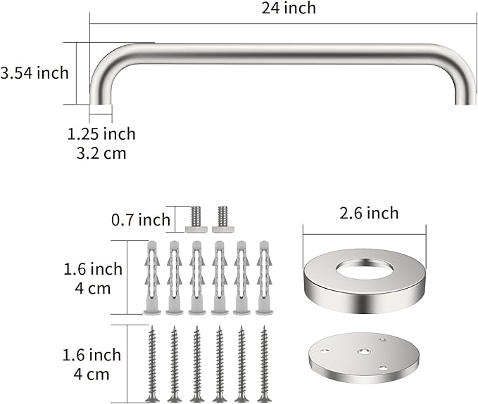 2 Pack 24 Inch Shower Grab Bar, ZUEXT Satin Brushed Nickel Stainless Steel Bathroom Grab Bar, Shower Balance Bar,Safety Hand Rail Support,Handicap Elderly Senior Assist Bath Handle(1.25" Diameter)