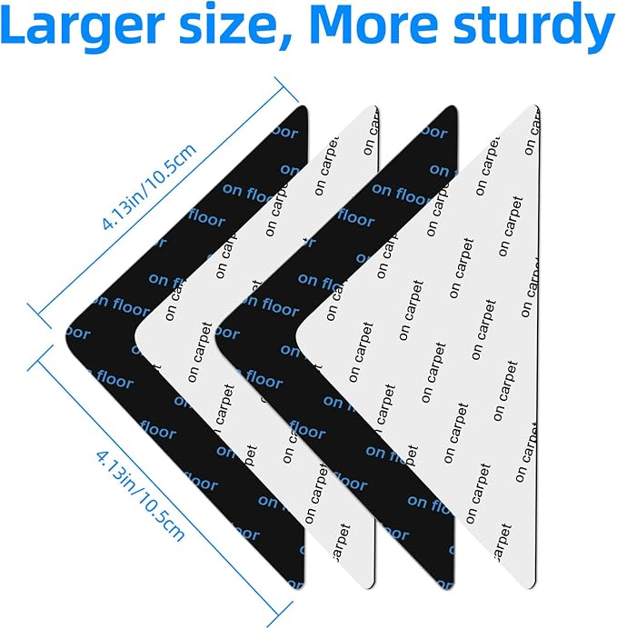 4 Pcs Rug Tape, Non Slip Rug Pads Grippers for Hardwood Floors and Tiles, Reusable Carpet Tape for Area Rugs, Double-Sided Adhesive Rug Stickers Keep Corners Flat
