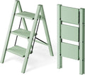 HillhutApex 3 Step Ladder, Lightweight Portable 3 Step Stool with Anti-Slip Wide Pedal, 330lbs Capacity Aluminum Ladder for Household,Office,Kitchen(Pale Green)