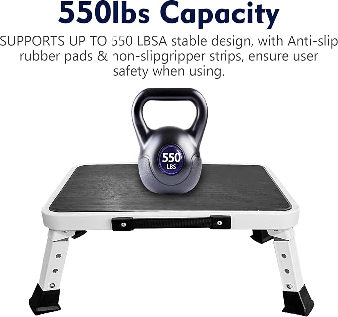 RV Step Stool Foldable Adjustable Step Ladder Sturdy Metal Stable Step Stool with a Non-Slip Platform Supports up to 500 lb with Non-Slip Rubber Feet