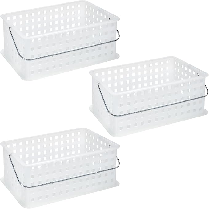 iDesign Portable Shower Caddy Basket for Dorm or Bathroom, Set of 3, Clear/Frost, Made in USA