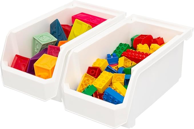 ReadySpace Large Plastic Containers for Organizing and Storage Bins for Closet, Kitchen, Office, Pantry, 375 x 203 x 178 Mm, White, 6 Count