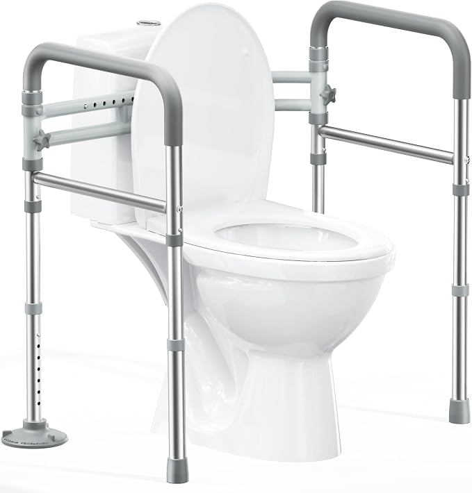 Toilet Safety Rails for Seniors (350 LBS), Adjustable Toilet Safety Frame for Elderly and Disabled, Foldable Handicap Toilet Assistance Rail Fits Most Toilets, Gray