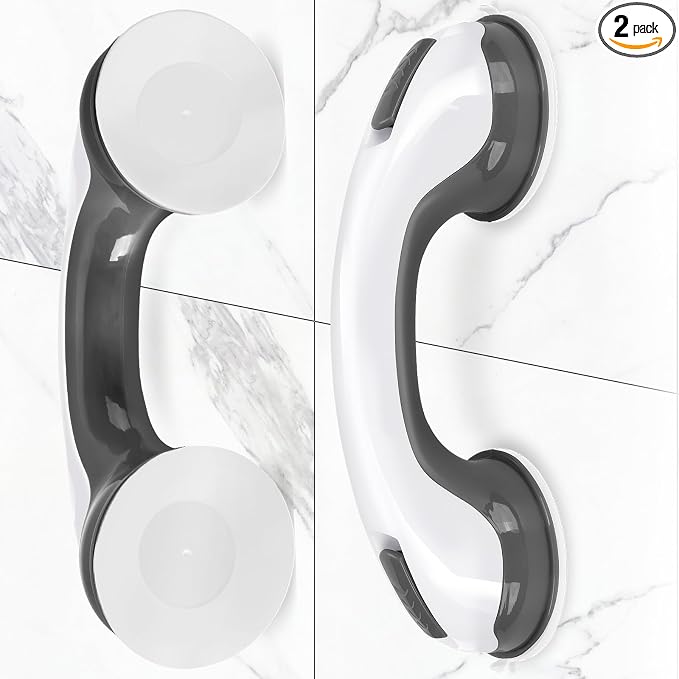 Shower Handle Grab Bars Bathtubs - 2Packs 12inch for Bathroom with Strong Hold Suction Cup, Balance Bar Safety Hand Rail for Injury, Senior, Elderly Black