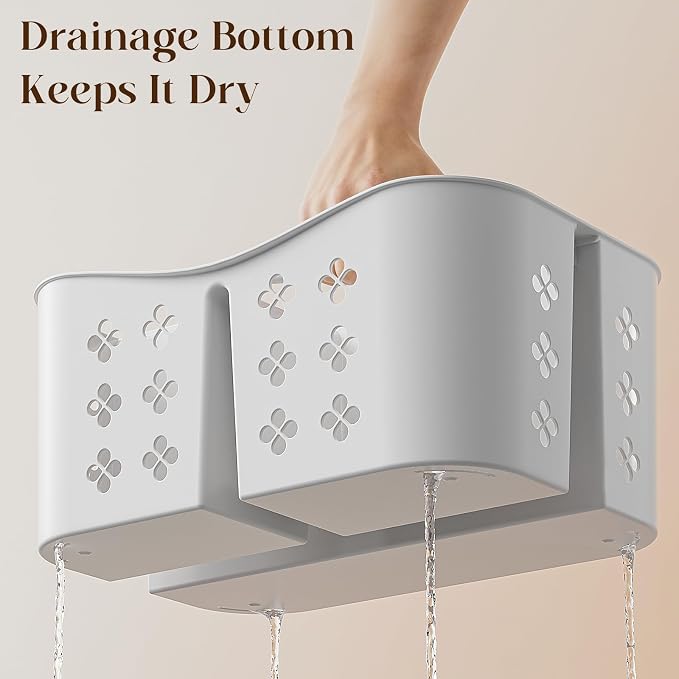 Portable Shower Caddy with Handle, Large Capacity Shower Basket Organizer, Quick-Drain Bathroom Storage Tote, Durable Plastic Shower Organizer for College Dorm, Beach, Gym, Travel Essentials, White