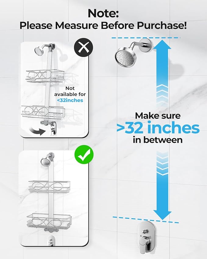ODesign 2 Tier Stainless Steel Anodized Aluminum,Height-Adjustable Rustproof Shower Caddy Hanging Anti-Swing-Over The Shower Head Caddy-Bathroom Showe r Storage Organizer With Soap Box Holder- Sliver