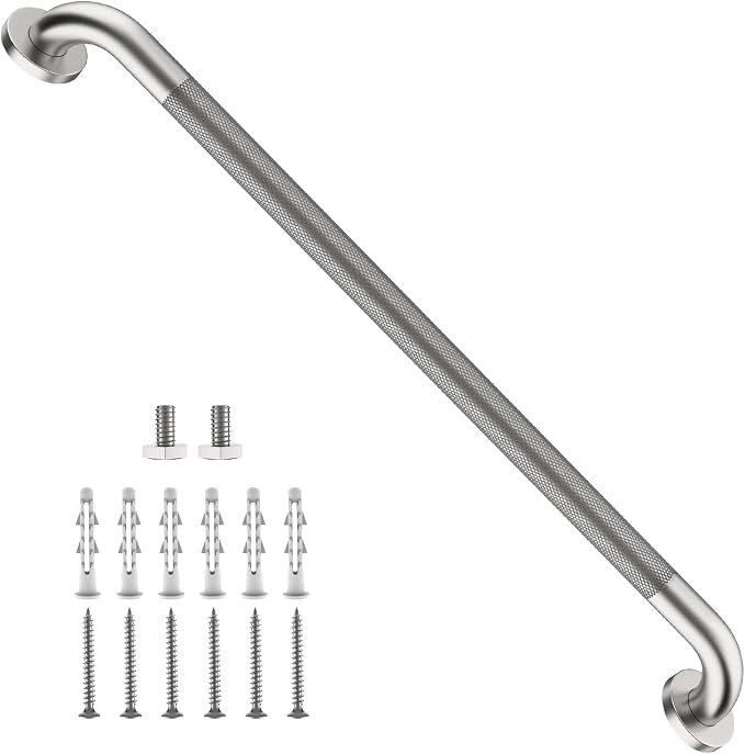 32 Inch Anti Slip Shower Grab Bar, ZUEXT Brushed Nickel Stainless Steel Bathroom Grab Bar, Knurled Bathroom Balance Bar, Safety Hand Rail Support, Handicap Elderly Injury Senior Assist Bath Handle