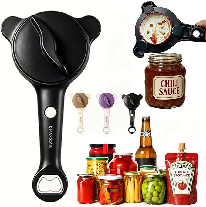 Jar Opener for Weak Hands,4 in 1 Multi-Purpose Jar Openers,Adjustable Jar Opener,Multi-Functional Bottle Openers with Non-Slip Grip for Wine Bottle,Perfect for Arthritis and Weak Hands (Black)