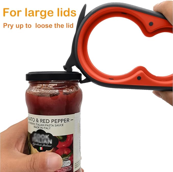 Otstar Jar Opener for Weak Hands，5 in 1 Bottle Opener for Seniors with Arthritis - Multifunctional Lid Remover Set, Includes Non-slip Rubber Jar Gripper Pad, Wine Opener (Black and Red)