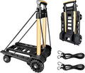 Folding Hand Truck Portable Dolly Compact Utility Luggage Cart with 70Kg/155Lbs Heavy Duty 4 Wheels Solid Construction Adjustable Handle for Moving Travel Shopping Office Use (Black)
