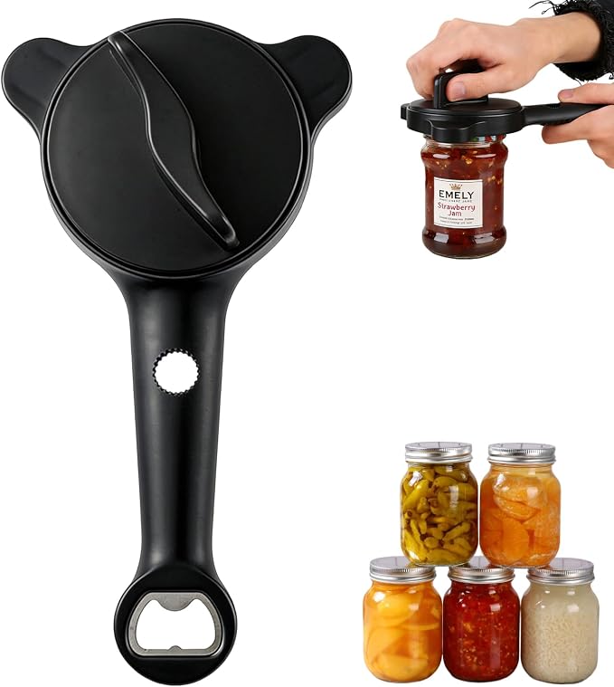 Multi-Functional Retractable Jar & Bottle Opener, Magnetic Stainless Steel Can Opener with Ergonomic Handle, Friendly Kitchen Gadget (black)