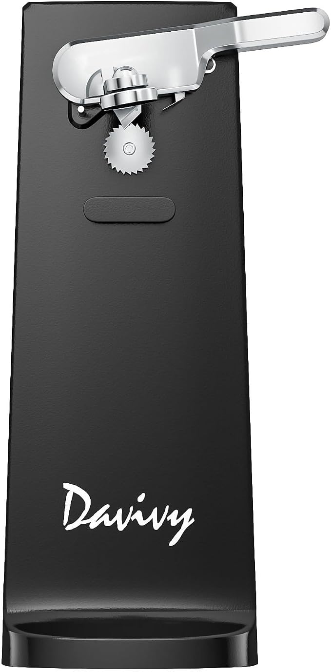 Davivy Electric Can Opener - One-Touch Hands-Free Operation,Removable Stainless Steel Cutter, 3-in-1 Design with Knife Sharpener&Bottle Opener(Black)