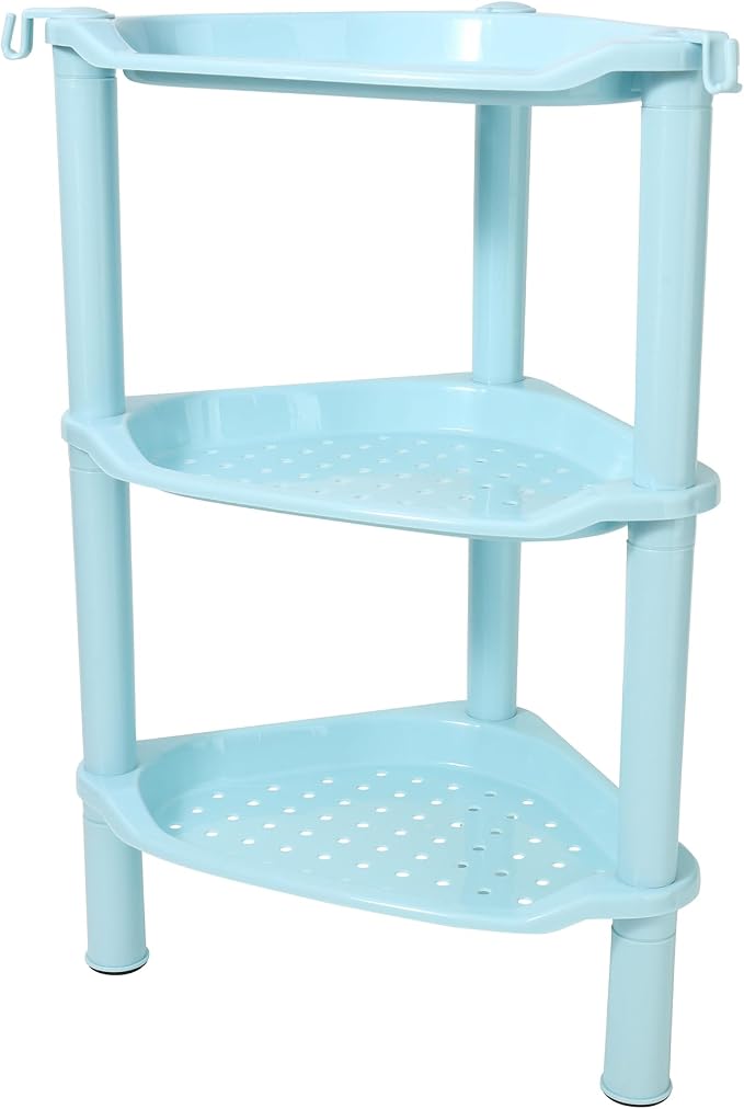 3 Tier Shower Caddy Organizer Shelf Corner, 13.5 x 10 x 26 Inches, Rustproof, Plastic Shower Rack Stands for Inside Bathroom, Bathtub, Shower pan, Blue (Round Slot Blue 3 Tier)